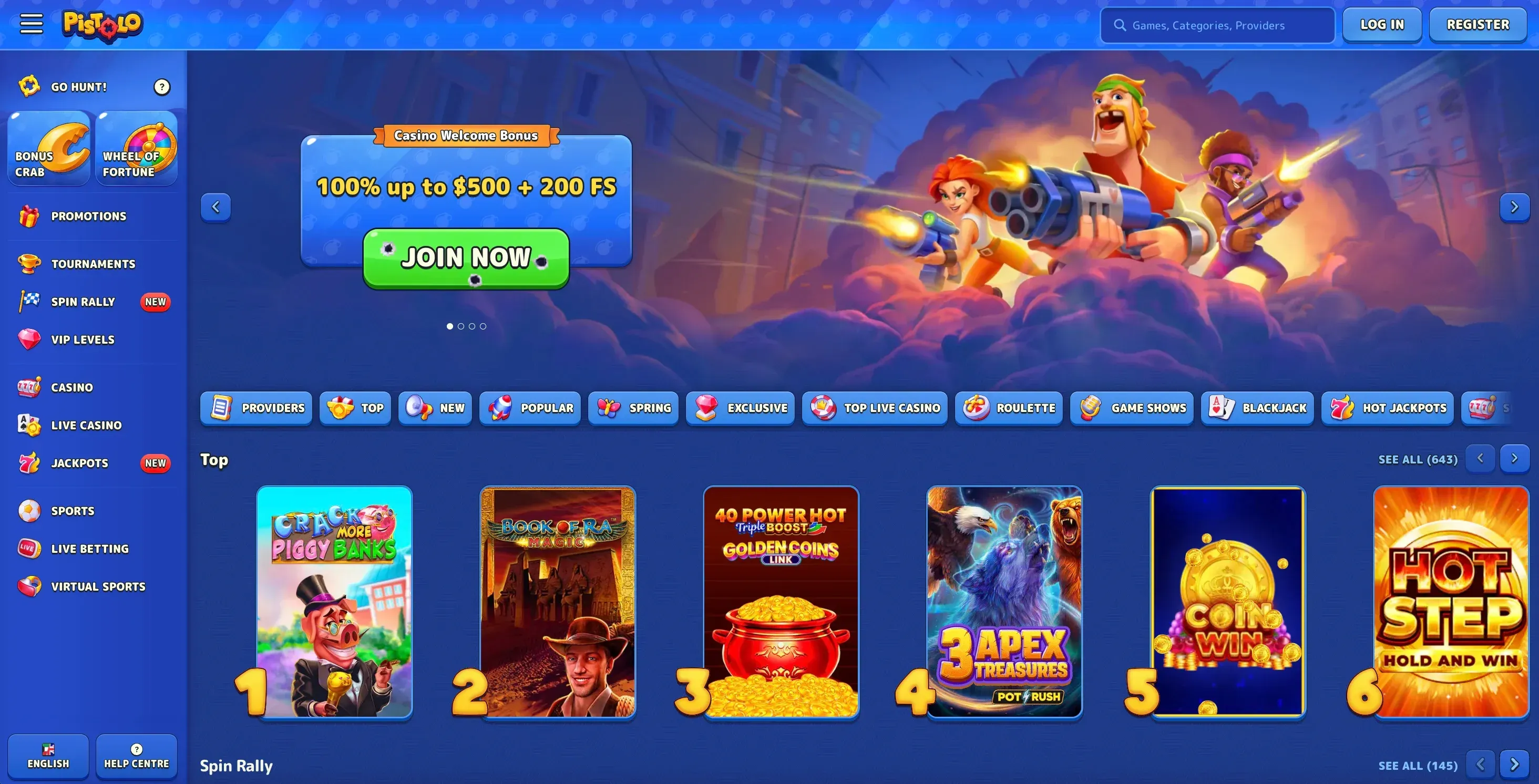Pistolo casino homepage